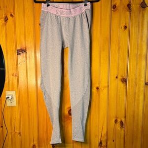 Gymshark Light Gray Leggings with Pink Waistband